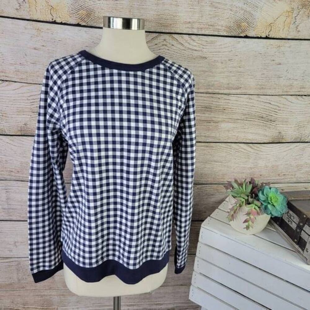 Draper James Natalie Sweatshirt in Gingham Navy White Size Extra Large